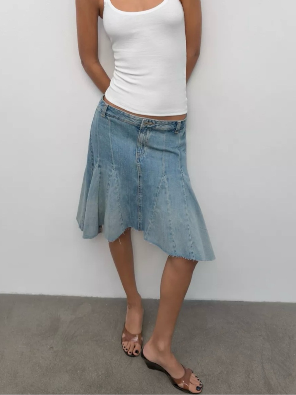 NWT ZARA TRF DENIM GODET SKIRT